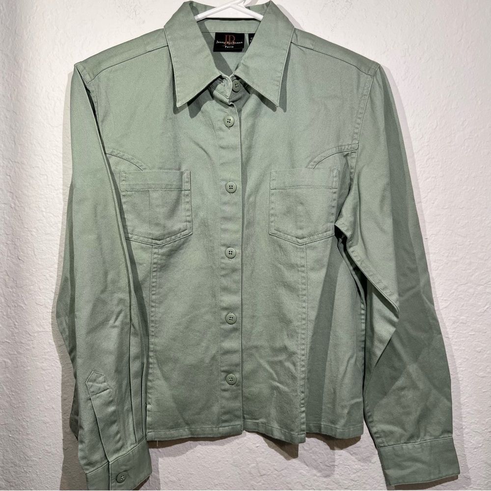 Jenny Buchanan olive green denim button down top jacket ▪️ NWT ▪️ medium petite